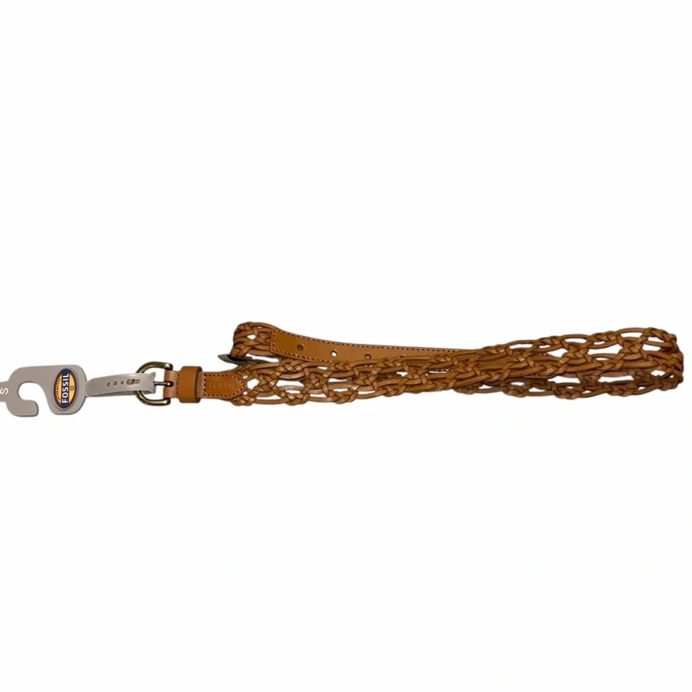 NEW Fossil Camel Brown Woven Multi Weave Leather Belt size Small